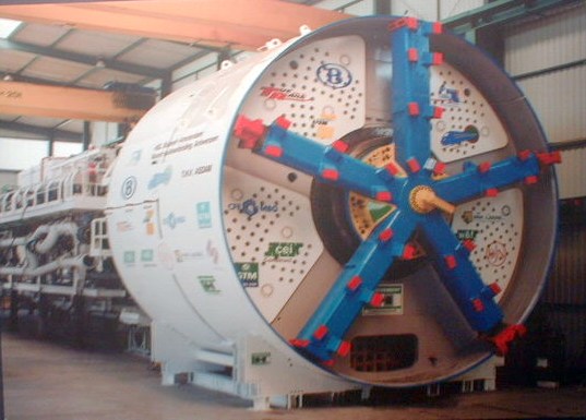 One of the boring machines, before transfer to the work site 