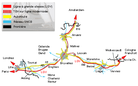 Le trac du rseau LGV belge.